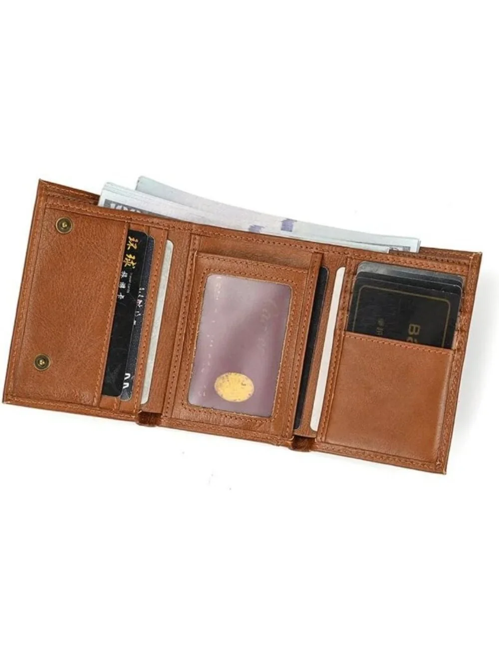 Genuine Leather Trifold Wallet with RFID Blocking & Chain for Bikers, Motorcycle